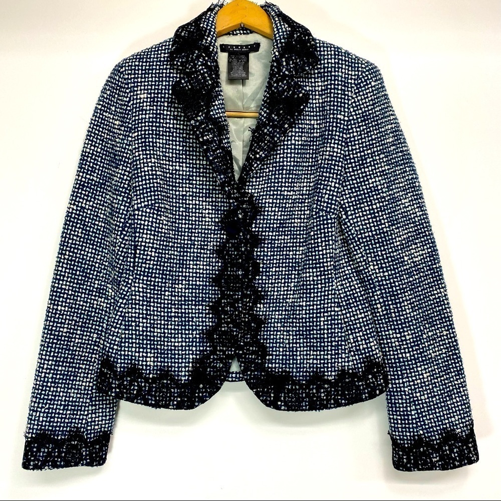 Laundry Shelli Segal Black Lace Trim Tweed Blazer
